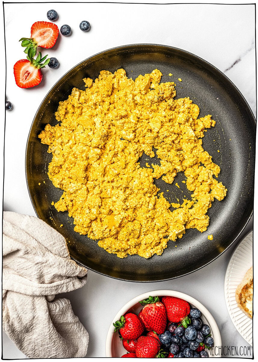 Tofu scramble in skillet.