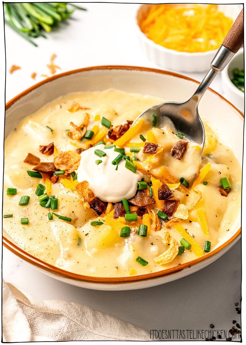 Creamy Vegan Potato Soup (Loaded Baked Potato Style)