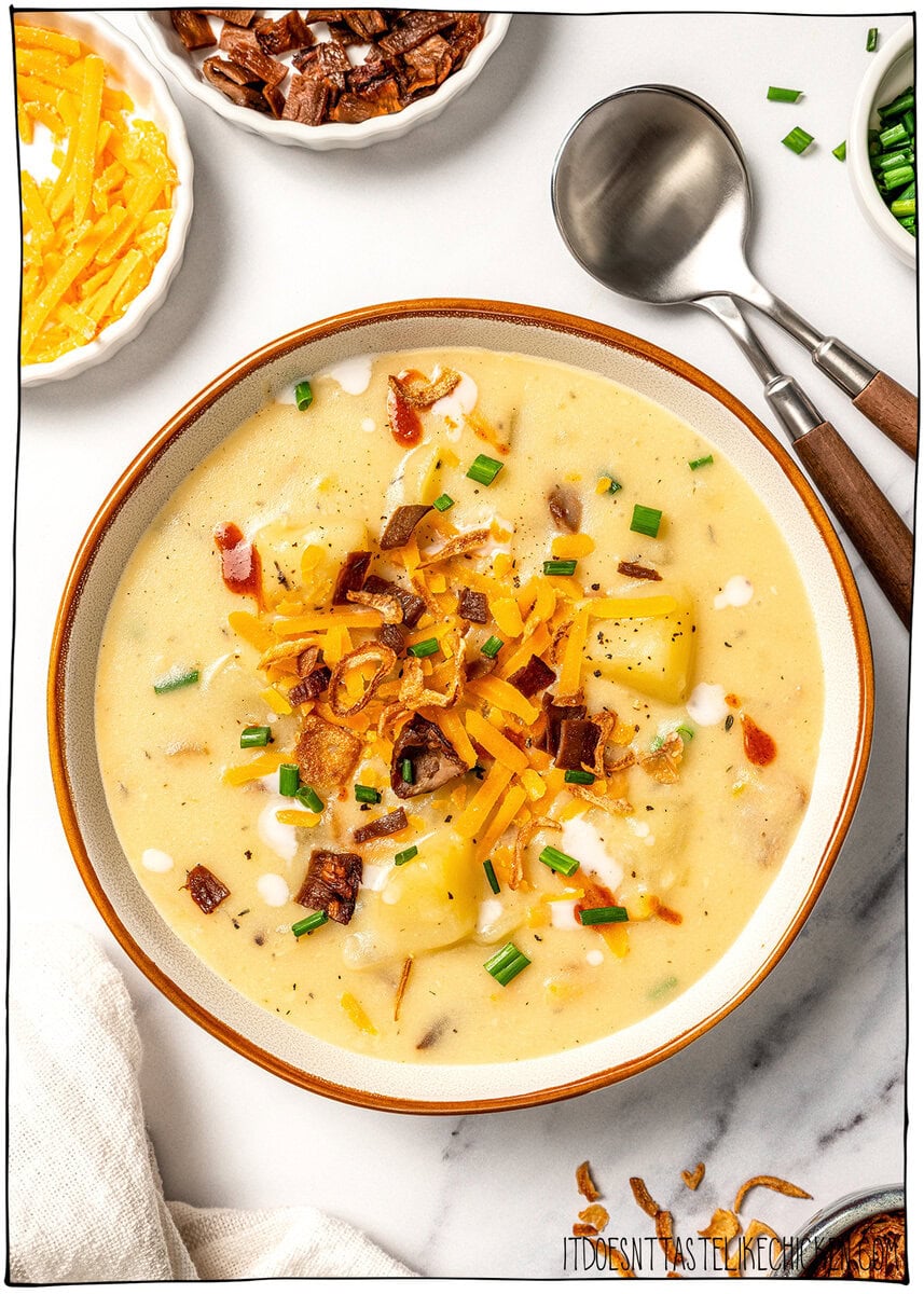 Creamy Vegan Potato Soup (Loaded Baked Potato Style)