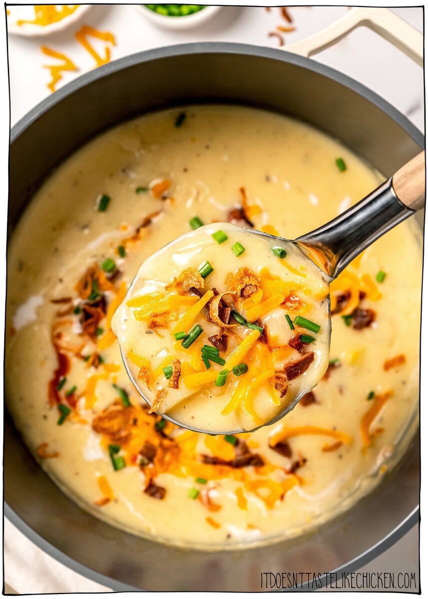Creamy Vegan Potato Soup (Loaded Baked Potato Style)