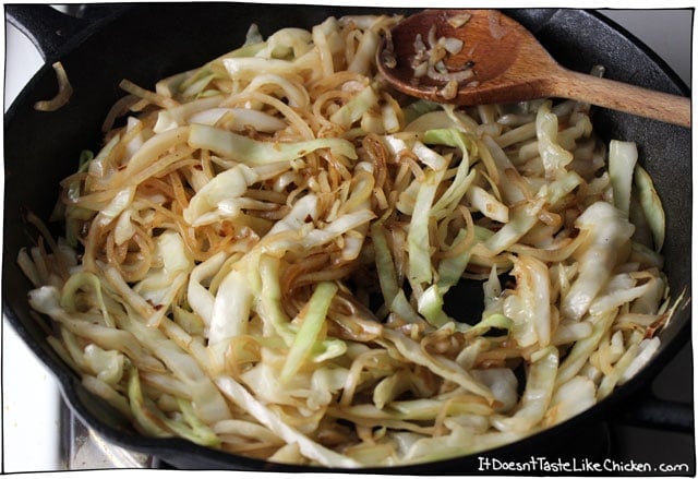 Healthy and vegan, Veggie Chow Mein! Adding a monster amount of cabbage to this recipe is a sneaky deaky trick, because it’s not only delicious, but it blends right into the noodles, meaning you are getting more nutritional bang for your noodle buck. Yes, bring on the veggies! This is one chow mein recipe that is GOOD for you. #itdoesnttastelikechicken