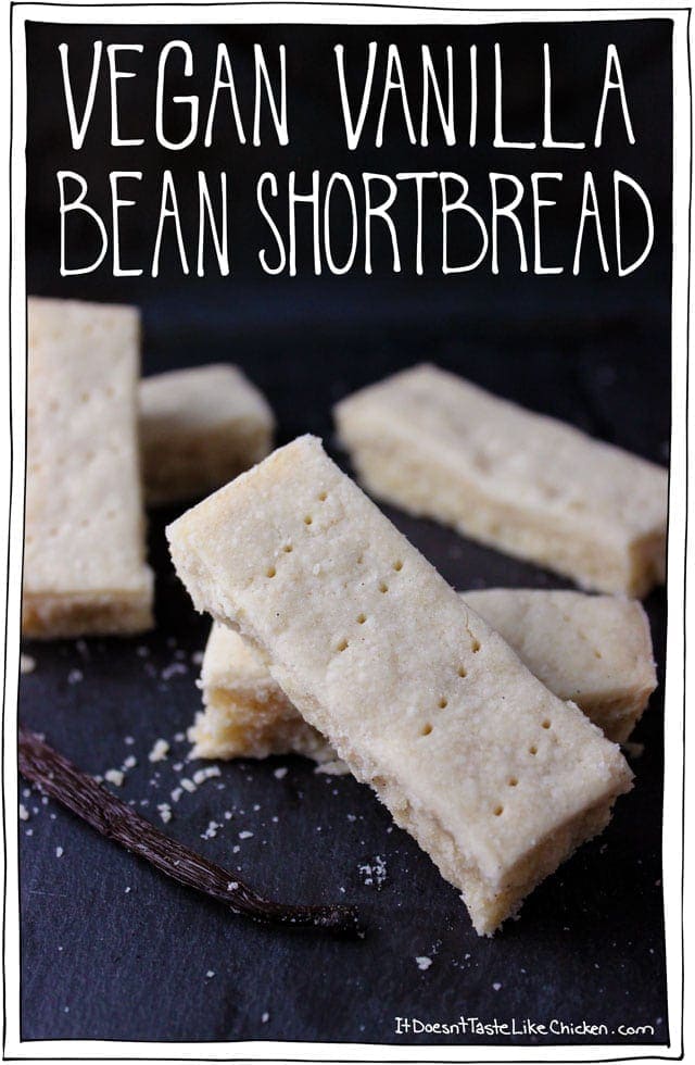 Vegan Vanilla Bean Shortbread, just 4 ingredients! So simple, buttery, fall-apart, melt in your mouth goodness. #itdoesnttastelikechicken