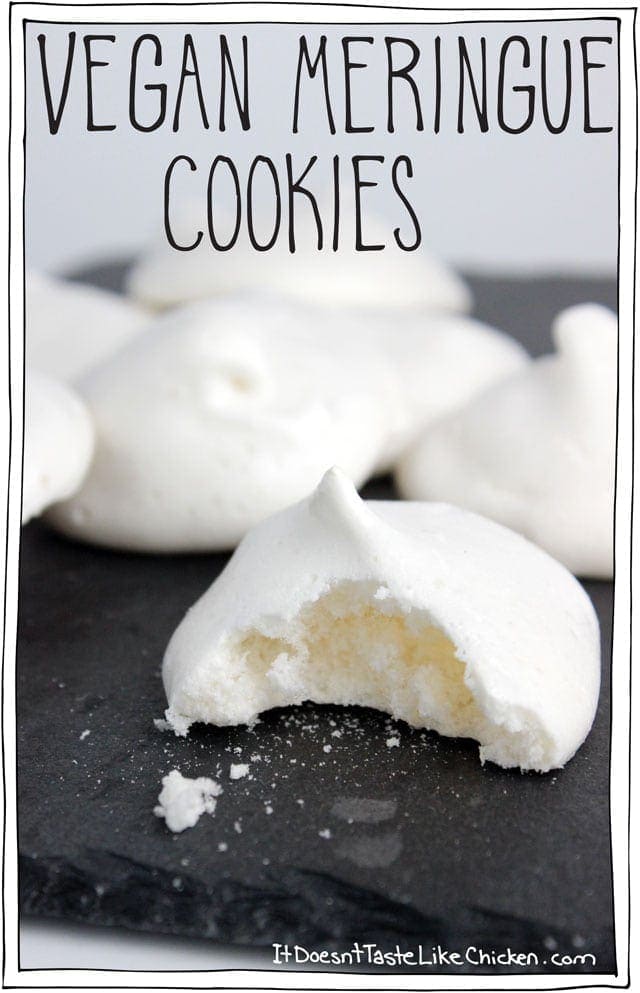 Vegan Meringue Cookies are made using the water that is leftover from a can of chickpeas! Tastes even better than egg white meringues, and you get to use something that would otherwise be thrown out. So cool! #vegan #eggfree