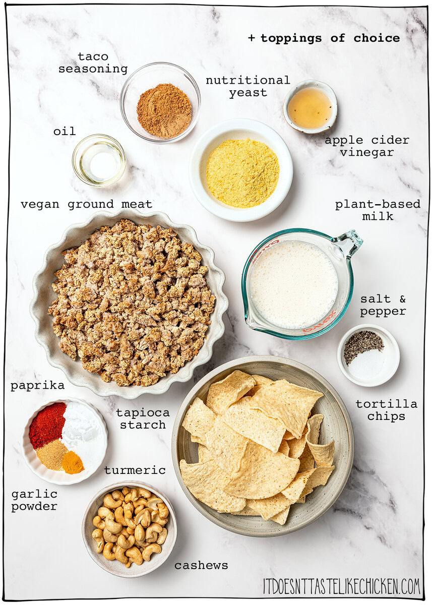 Ingredients for loaded vegan nachos.
