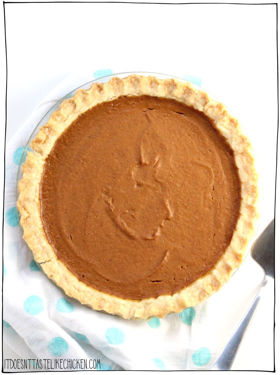 Just 9 easy ingredients (that you probably already have in your pantry). This pie is SO easy to make, just mix in a blender or in a bowl, pour into a pie shell, and then bake. Done! This Easy Vegan Pumpkin Pie tastes better than the original version (you won't be able to tell it's vegan). It has been the #1 most popular recipe on my blog since I posted this recipe back in 2015. It's an all-time fan-favorite recipe!  #itdoesnttastelikechicken #vegandesserts #veganthanksgiving