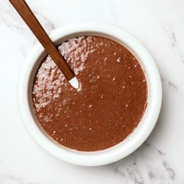 Vegan chocolate cake batter in bowl.
