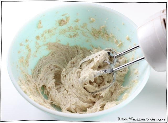Fluff up the vegan butter and sugar to make the most delicious sugar cookie dough vegan.