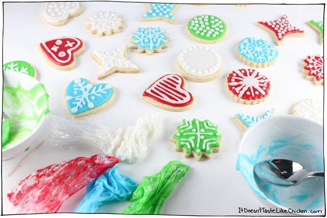Perfect Vegan Sugar Cookies! Easy to make cut-out cookies that taste great! Perfect for any occasion. The holidays, Christmas, Valentines, or anytime you might want to decorate a cookie! A fun activity for kids. #itdoesnttastelikechicken #veganbaking #veganchristmas