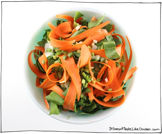 Fall in love with this Sesame Bok Choy & Carrot Salad. A perfect healthy side dish to any Asian-inspired meal. It gets better the longer it sits, so it's perfect for potlucks too! #itdoesnttastelikechicken