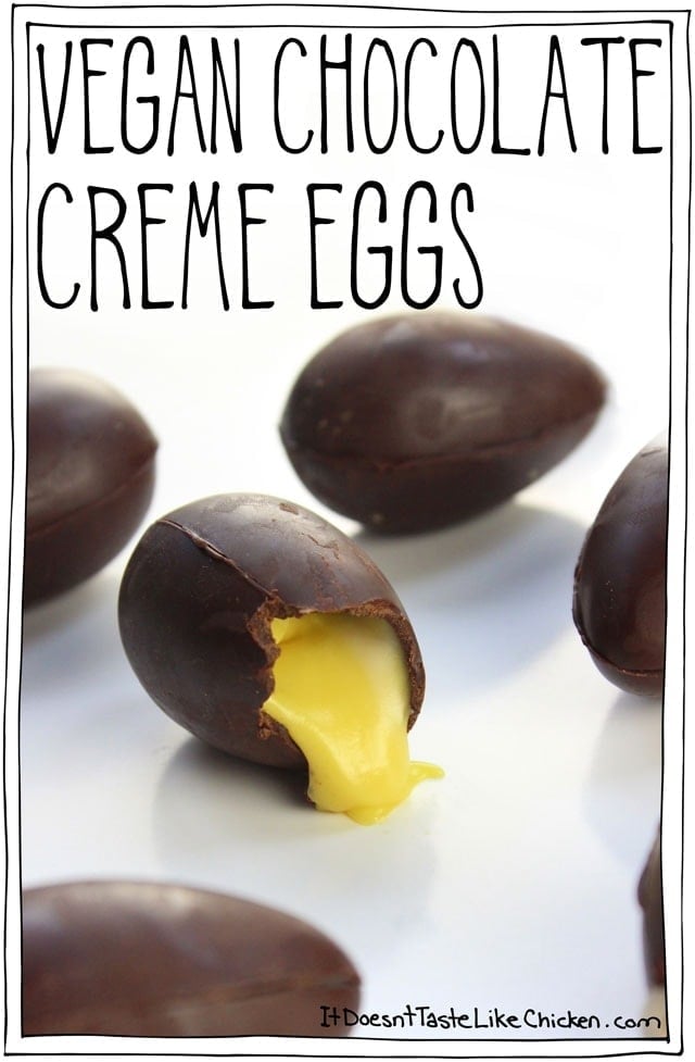 Vegan Chocolate Creme Eggs. The perfect DIY candy recipe for Easter! Just like Cadbury but better. Dairy-free homemade dessert. #itdoesnttastelikechicken