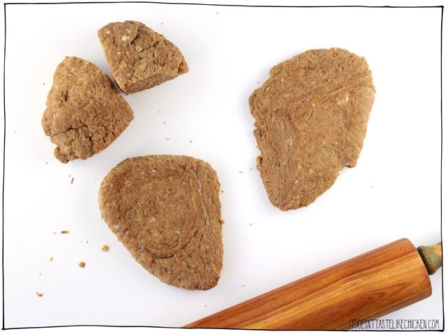 Vegan Seitan Steak! Yes, it's vegan!! Mouth-watering, tender, chewy, juicy, flavourful, meat-like texture. Amazing! BBQ or pan fry then serve whole or slice and put on top of salad for a steak salad. So delicious and satisfying! #itdoesnttastelikechicken #veganrecipes #vegansteak #steak