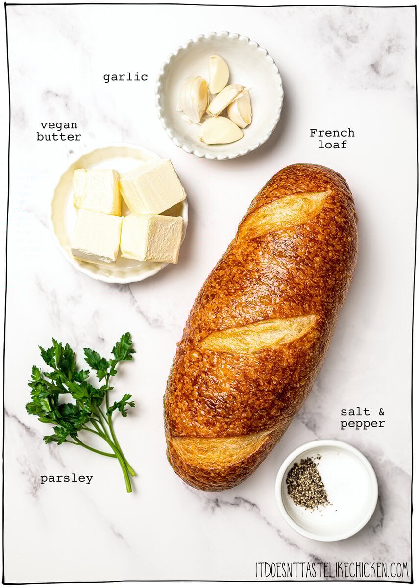 Ingredients for vegan garlic bread.