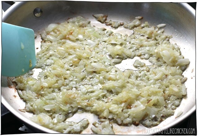 Sautéd onions add amazing texture to this vegan sausage recipe!