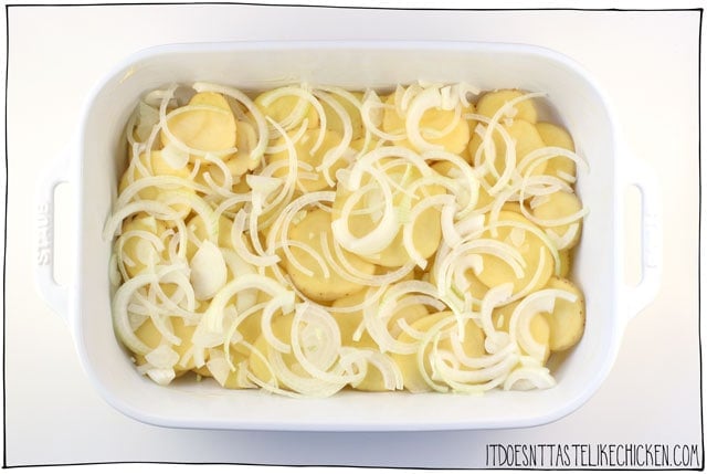 layer the onions and potatoes for the most perfect scalloped potato.