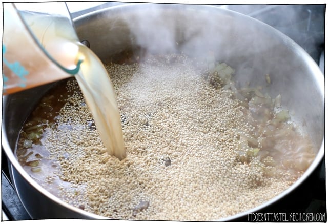 The vegan quinoa is easy to make and can be prepared ahead of time.