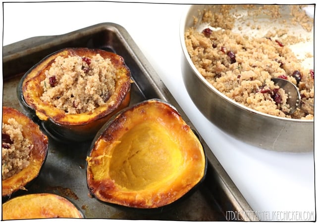 Stuff the squash with the vegetarian quinoa stuffing.