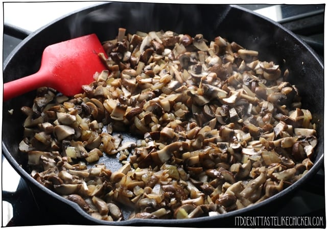 saute mushrooms to add juiciness to the pie