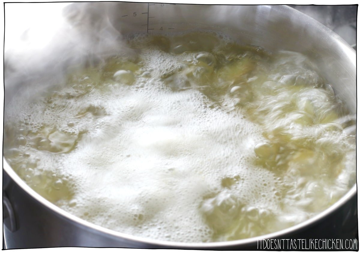Boil the potatoes until fork tender