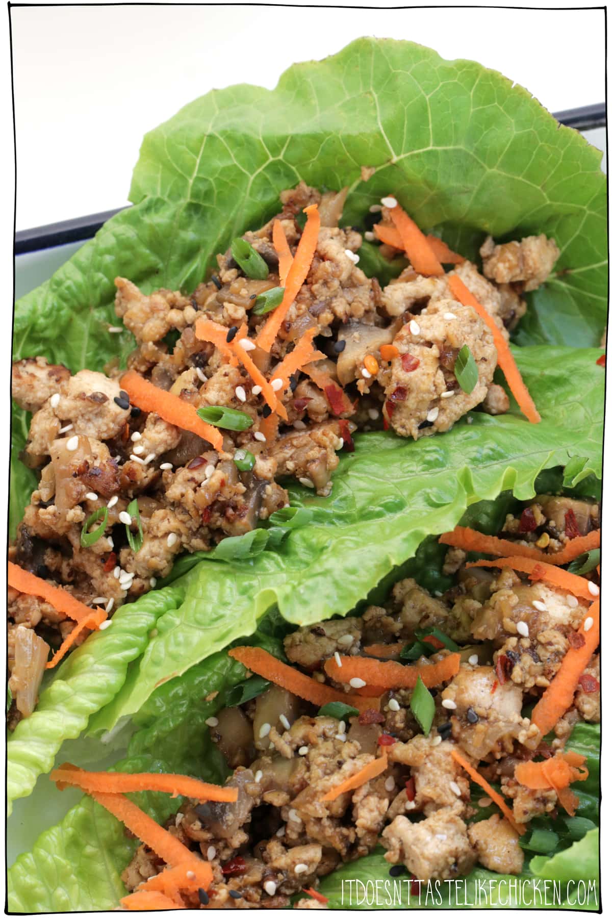 Vegan Mushroom Tofu Lettuce Wraps! These lettuce wraps are easy and quick to make and are incredibly delicious. Perfect for an appetizer or light meal. Meal prep friendly! #itdoesnttastelikechicken #veganrecipes #tofu