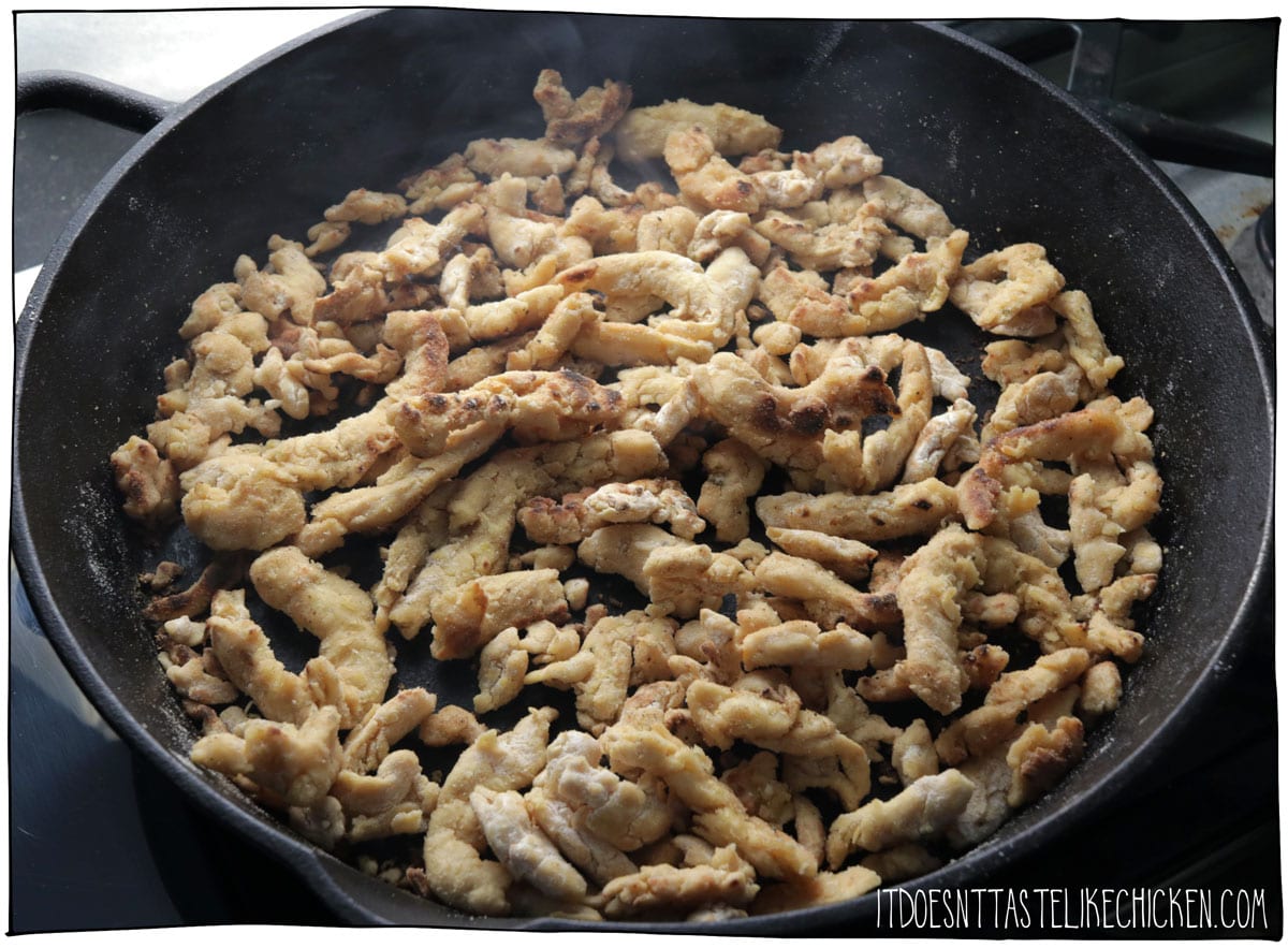 fry the flour coated soy curls.