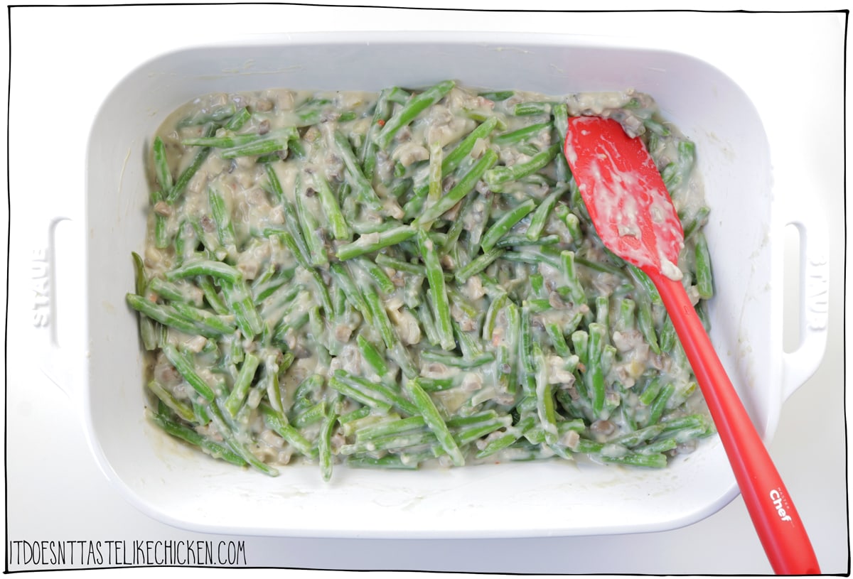 Mix in the green beans and bake