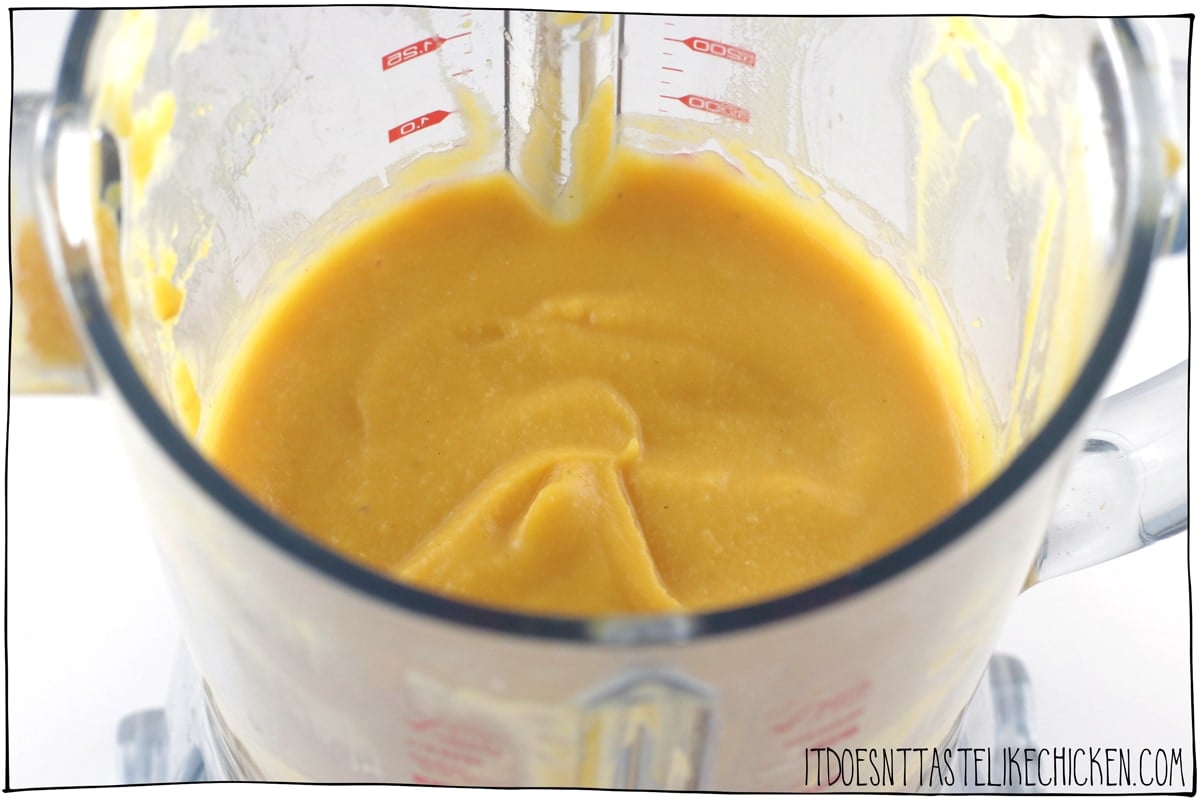 Blend the squash mixture with miso paste, nutritional yeast, and salt.