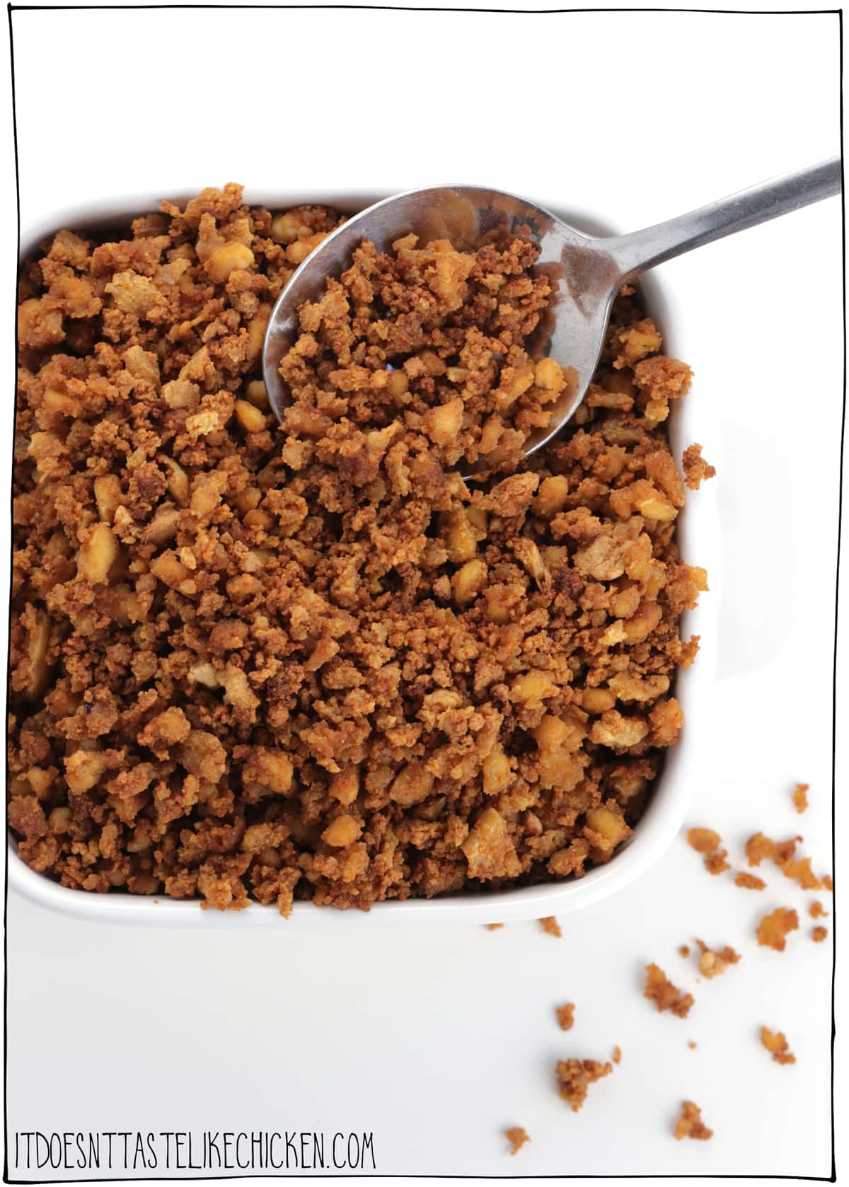 Vegan Tofu Bacon Bits! Easy to make with just 7 ingredients, oil-free, gluten-free, and are actually HEALTHY! Healthy bacon? I like the sounds of that! Sprinkle them on salad, soup, pizza, pasta, anywhere you like! #itdoesnttastelikechicken #veganrecipes #veganbacon