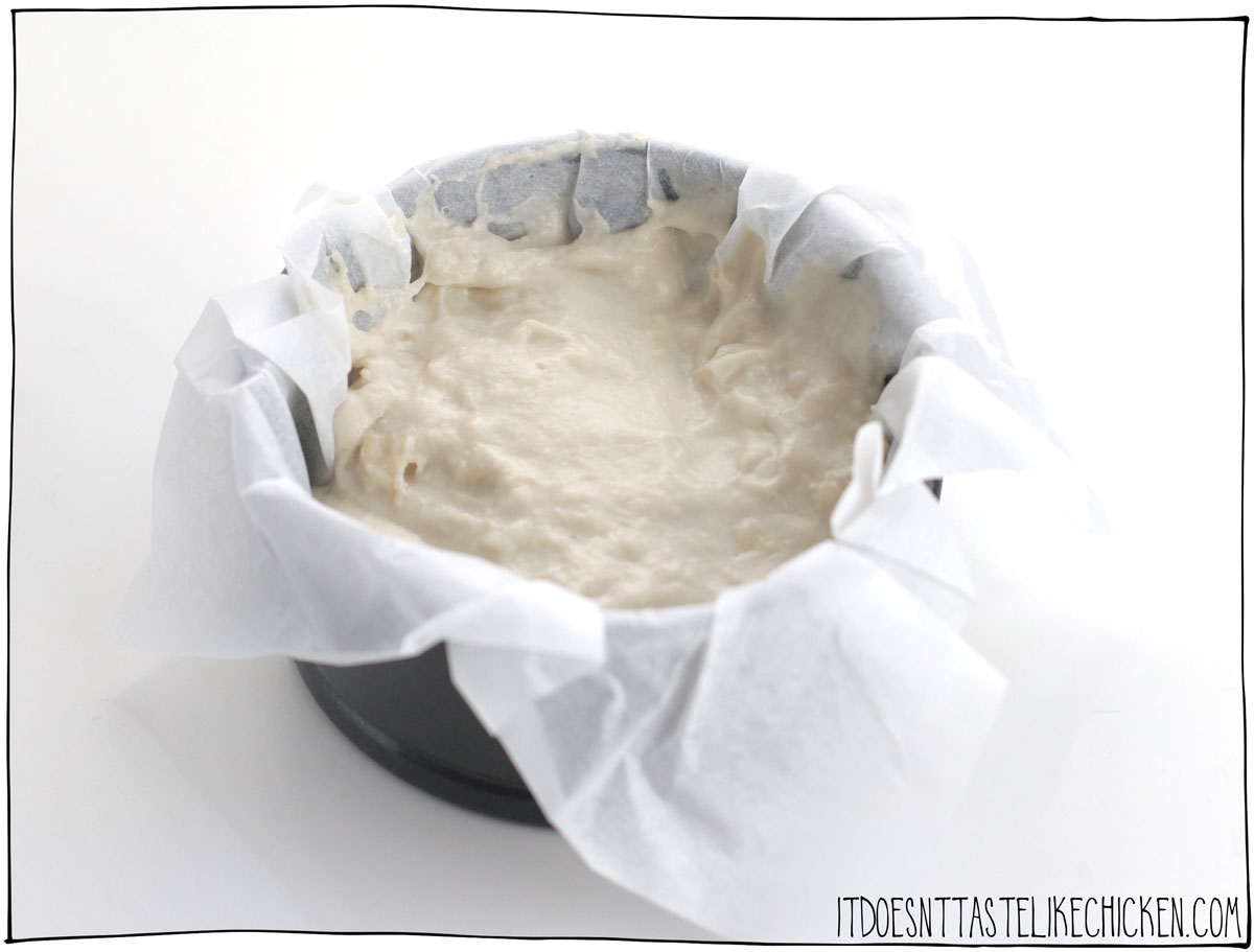 Pour the vegan brie sauce into a parchment paper lined container and freeze overnight.