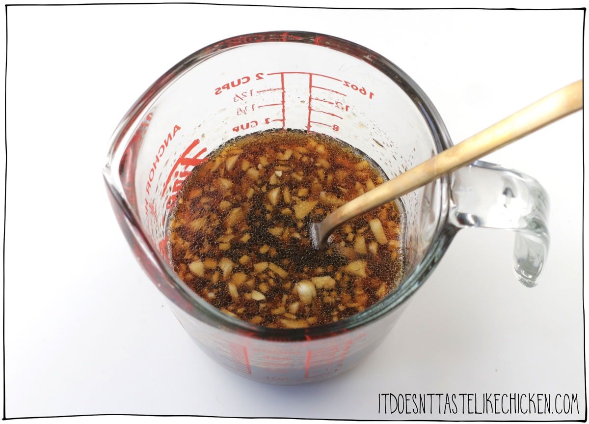 Max the simple teriyaki sauce by mixing the sauce ingredients together.