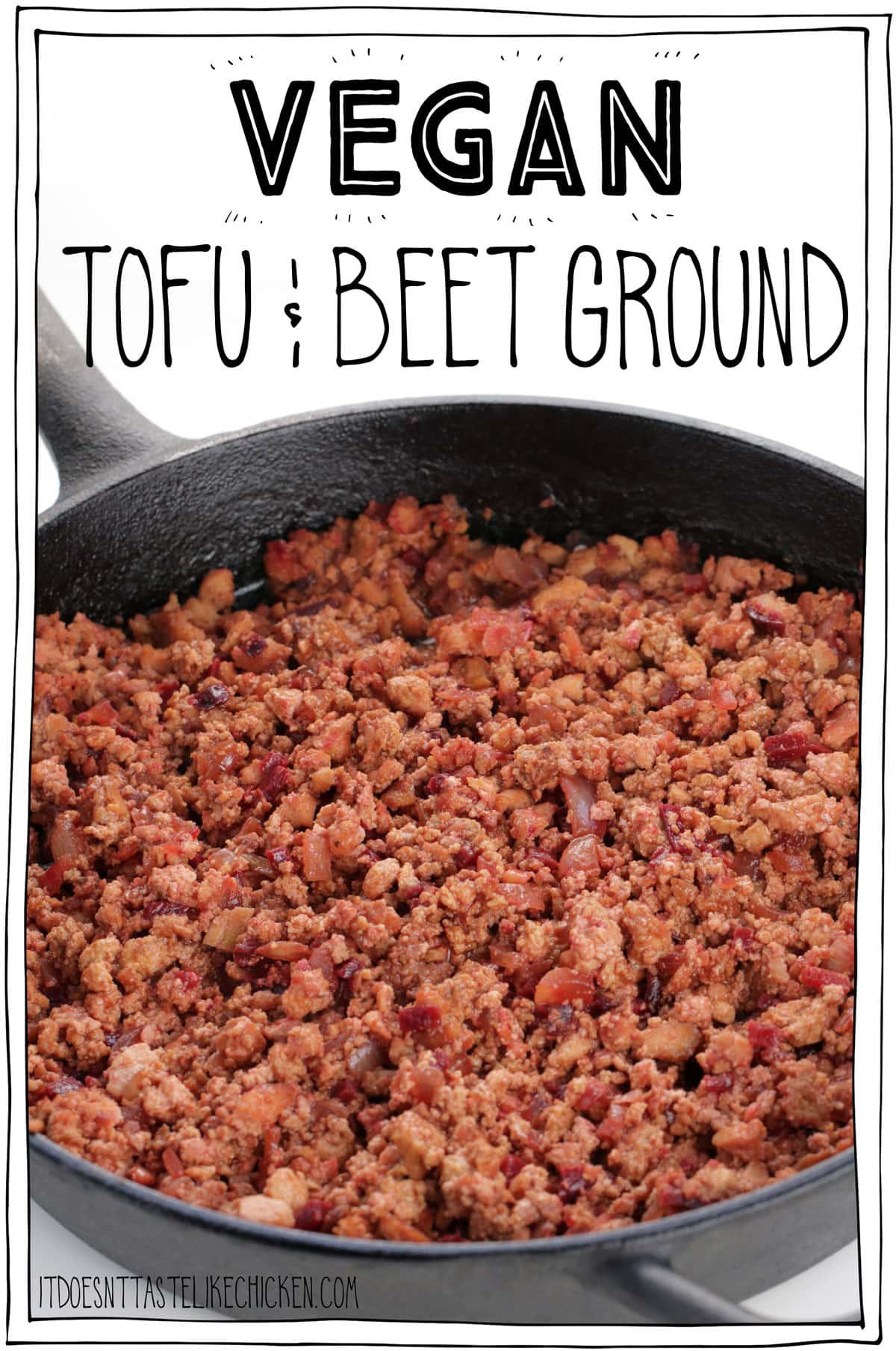 Vegan Tofu & Beet Ground (vegan ground beef)! This veggie ground is made with just a few simple ingredients that make for a chewy, juicy, meaty, totally vegan bite. Flavourful, but only lightly seasoned so you can use it anywhere where you would have used ground beef. Lasagna, pasta, burritos, tacos, sloppy joes, nachos, soups, shepherds pie... the options are endless! Make ahead of time, and store in the fridge or freezer for later so you have it on hand. #itdoesnttastelikechicken #veganrecipes