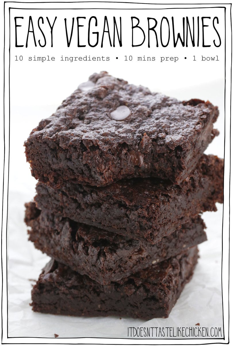The BEST Vegan Brownies recipe! Rich, chocolaty, chewy, brownies that are fudgy in the middle and have crisp edges. Just 10 simple ingredients, 10 minutes of prep time, and 1 bowl to make these easy vegan brownies. A chocolate lover's dream!