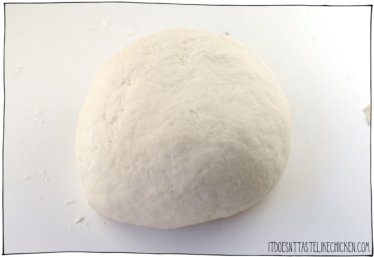 The 2 ingredient vegan chicken is made from just flour and water! Make the flour and water dough ball and knead for 5 - 8 minutes to form the gluten.
