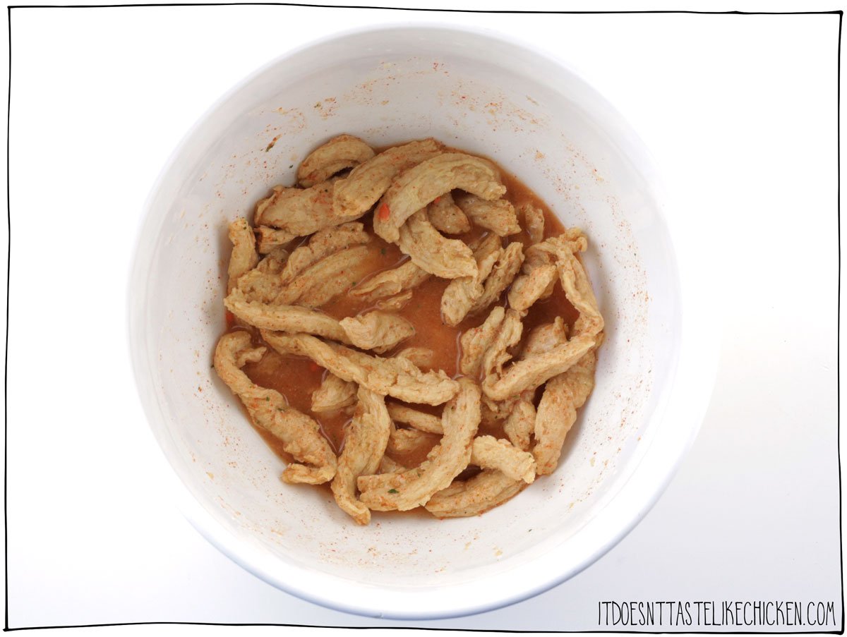 Soak the soy curls in the marinade.