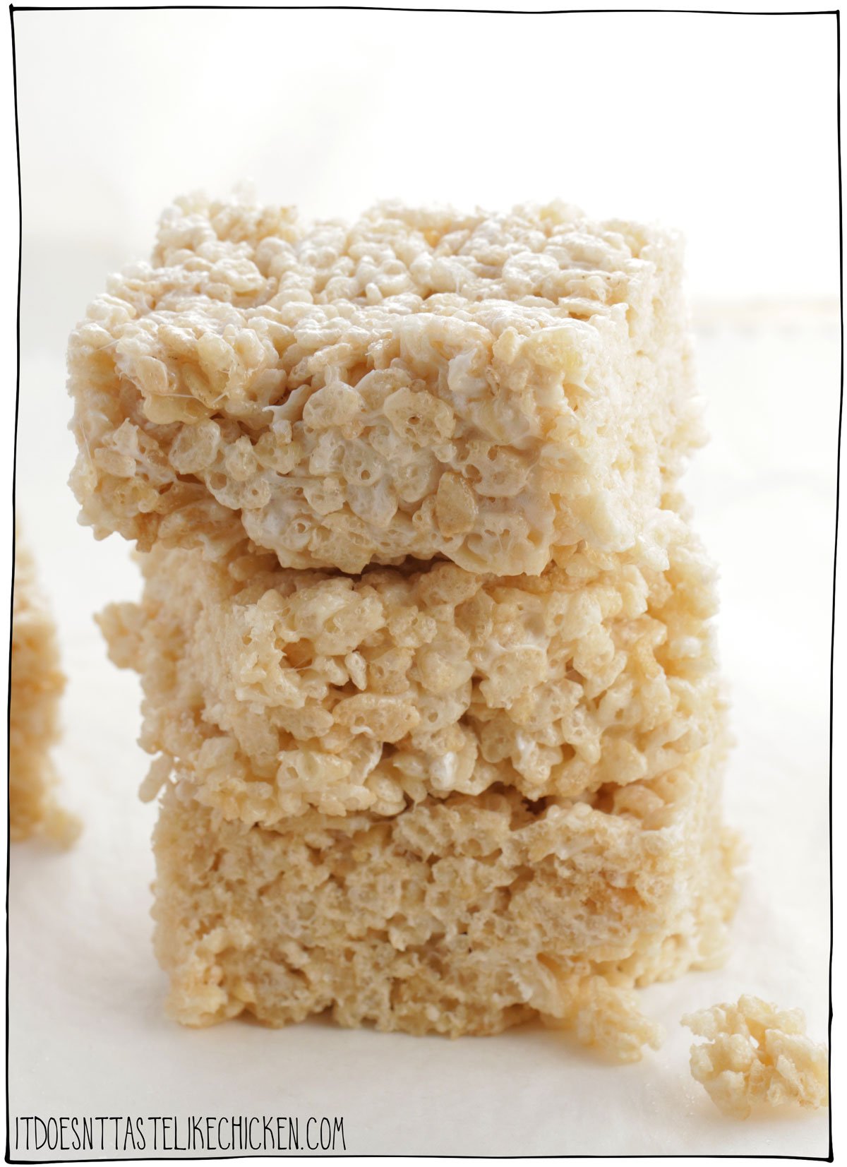 The best vegan rice Krispie squares! Just 10 minutes to whip up and only 6 simple ingredients. I also share with you my super-secret ingredient that makes these vegan rice Krispie treats the absolute hands-down best! Hint: these rice Krispie squares have a very slight birthday cake flavor!! Ooey gooey marshmallow with crispy rice cereal, talk about snack perfection. #itdoesnttastelikechicken #vegandesserts