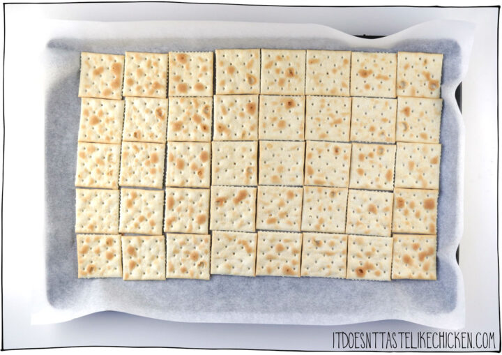 Lay the saltines on a parchment paper lined baking sheet