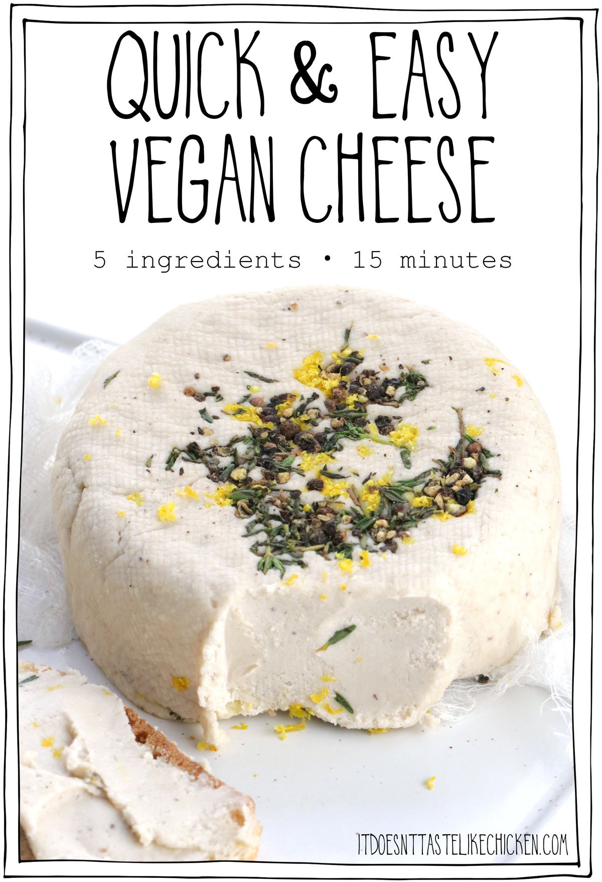 Just 5 ingredients and 15 minutes to make a homemade vegan cheese recipe that is creamy and delicious! This quick & easy vegan cheese recipe is cheaper and better than store-bought! #itdoesnttastelikechicken #vegancheese #dairyfree
