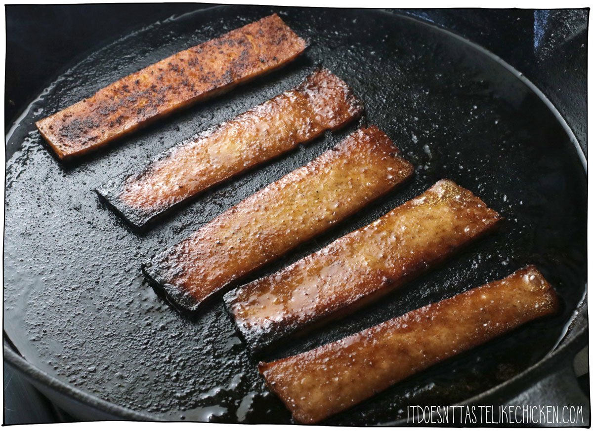 Pan-fry the bacon in oil