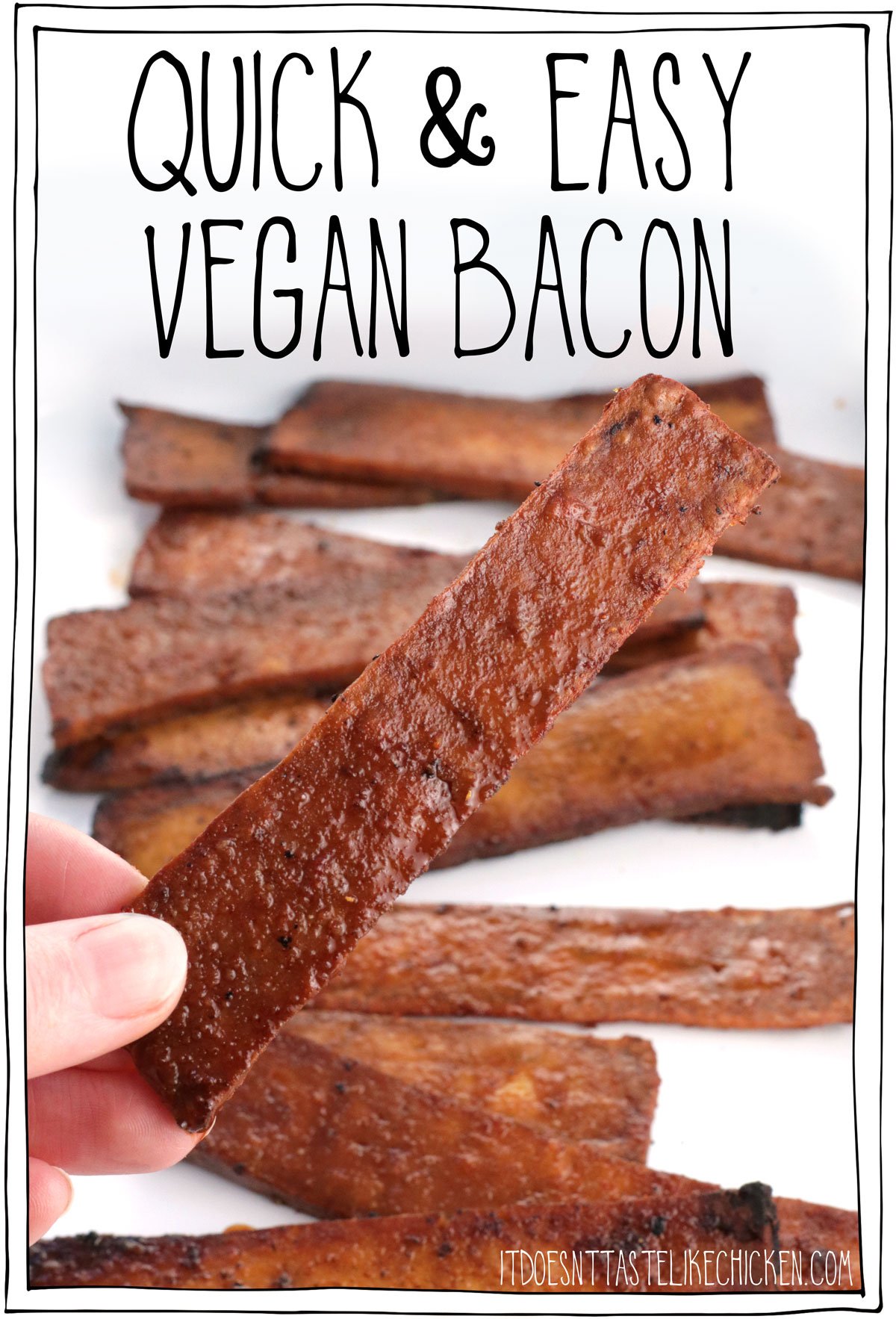 This quick and easy vegan bacon recipe is crispy, chewy, smoky delicious, and made with just 6 ingredients! Tofu strips are marinated in a salty, sweet, smoky marinade that tastes just like bacon. This tofu bacon can marinate in the fridge for up to 3 days so you can prep this ahead of time, and cook it up fresh. Cook it in your air-fryer, bake it, or pan fry it. Perfect for a stress-free morning. It’s so easy-peasy you’re gonna love it! 