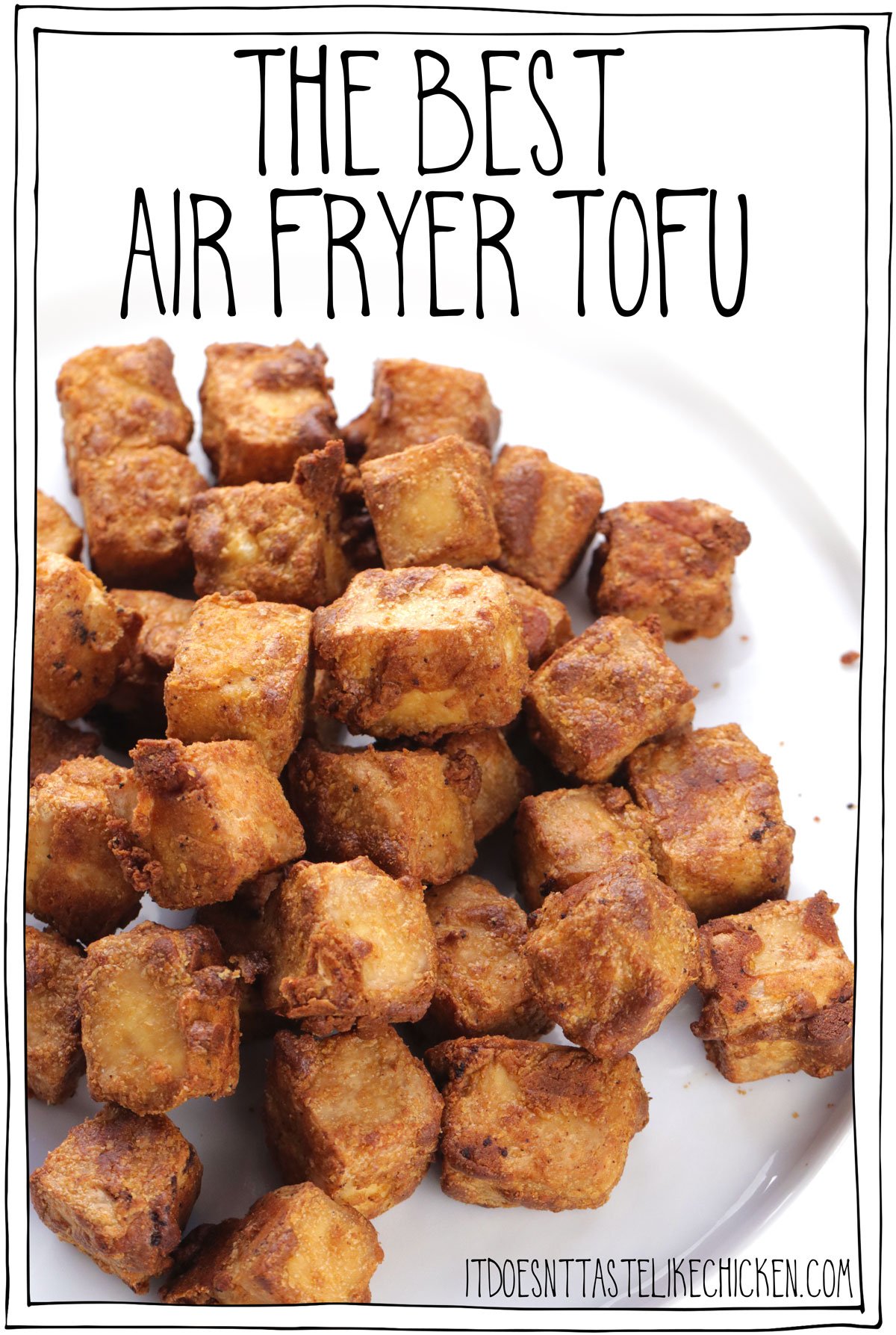 Just 7 ingredients and 5 minutes prep to make The Best Air Fryer Tofu everrrrr! This tofu has a lightly crispy, super flavorful chicken-like seasoning on the outside and is fluffy on the inside. This tofu is delicious all on its own as a snack, or you can serve it as a main with some sides, on pasta, on salad, on rice in a wrap, in a taco, or anywhere you want more scrumptious tofu (which is everywhere)!