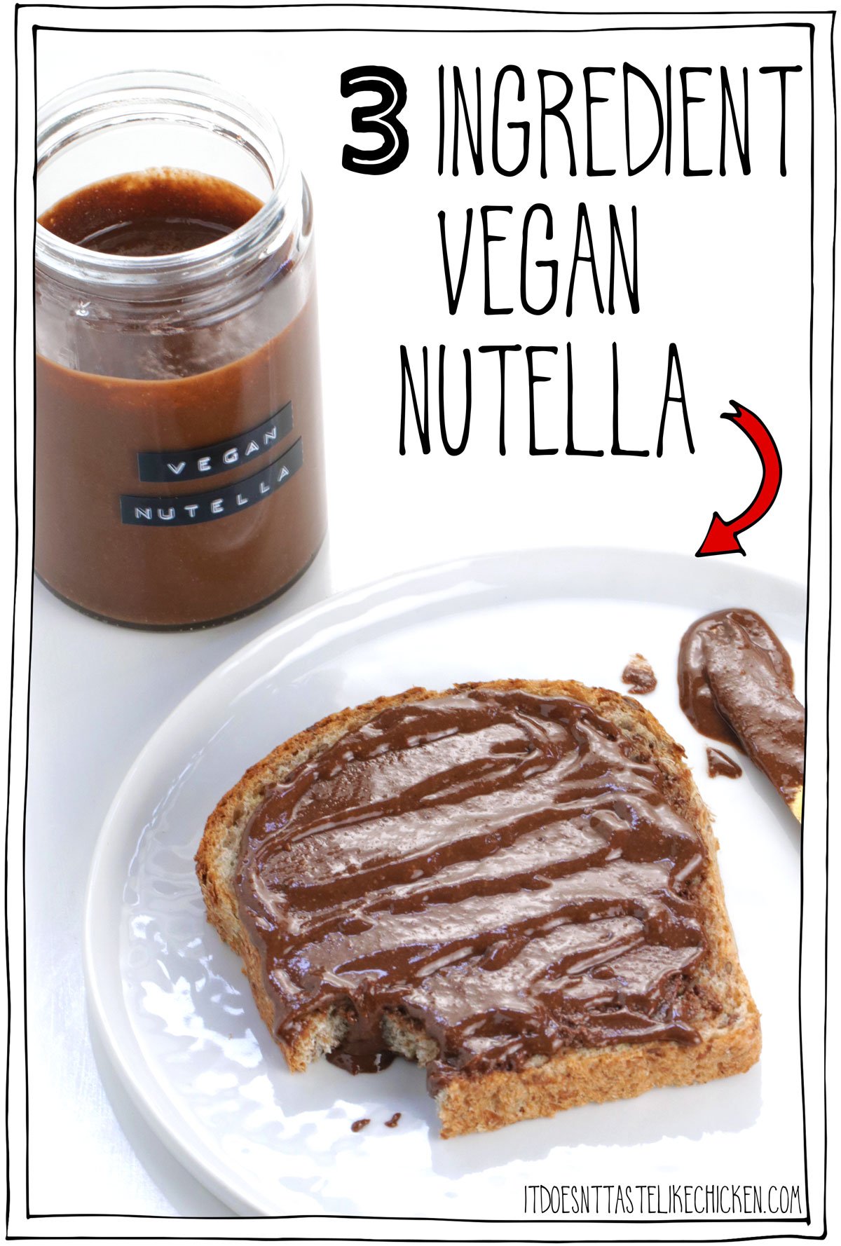 The best homemade vegan Nutella recipe is here!! Just 3 ingredients and 15 minutes is all it takes to make the most amazing chocolate hazelnut spread that tastes just like the real thing, except better! Spread it on toast, use it in baking, fill a vegan croissant, or just eat it off the spoon!