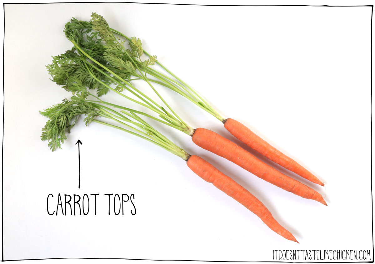 Carrot tops are great for making pesto and taste like a cross between parsley and carrots.