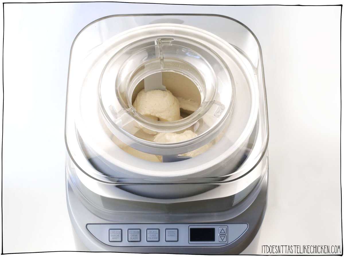 Pour into your ice cream maker and churn until you reach a soft serve consistency (about 25 minutes)