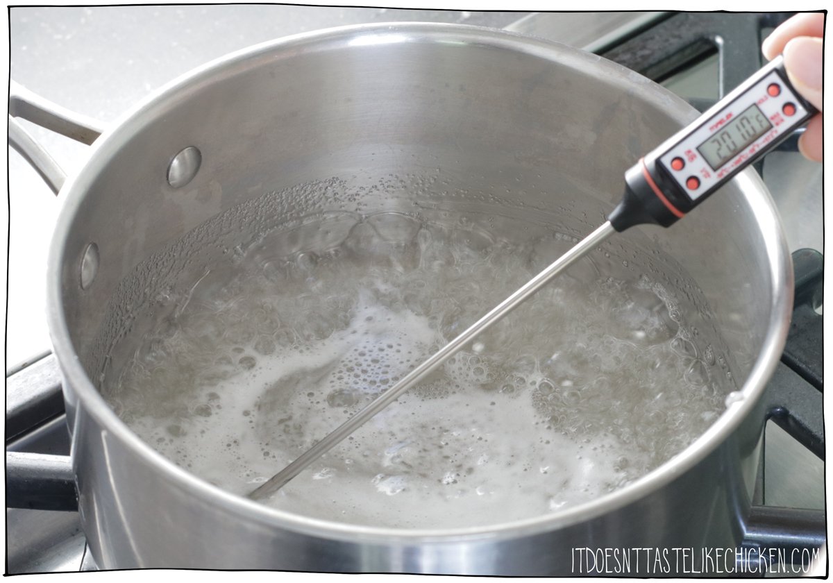 Bring to a boil and test with a thermometer