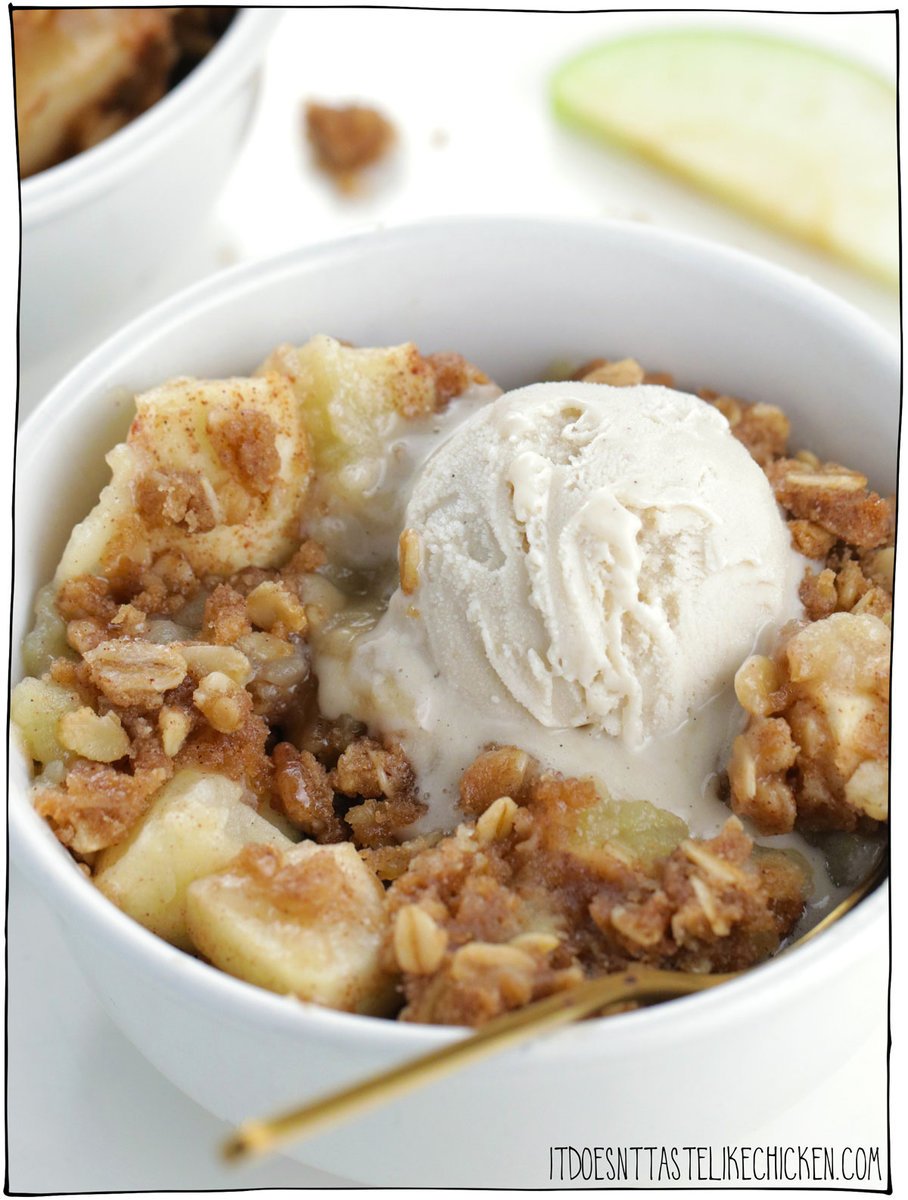 Tender and sweet apples with a crunchy crumbly buttery topping and warming spices! This easy vegan apple crumble is the best dessert to enjoy during the cooler months and when apples are in season. It's simple to make, can be made ahead of time, and is always a crowd-pleaser. Be sure to bookmark this recipe because you'll want to come back to it year after year. #itdoesnttastelikechicken #vegandesserts #veganbaking