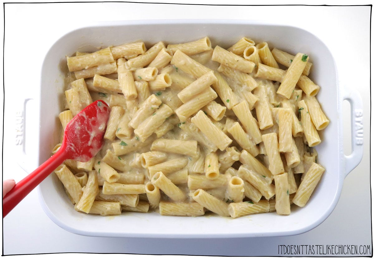 Stir Alfredo sauce into pasta
