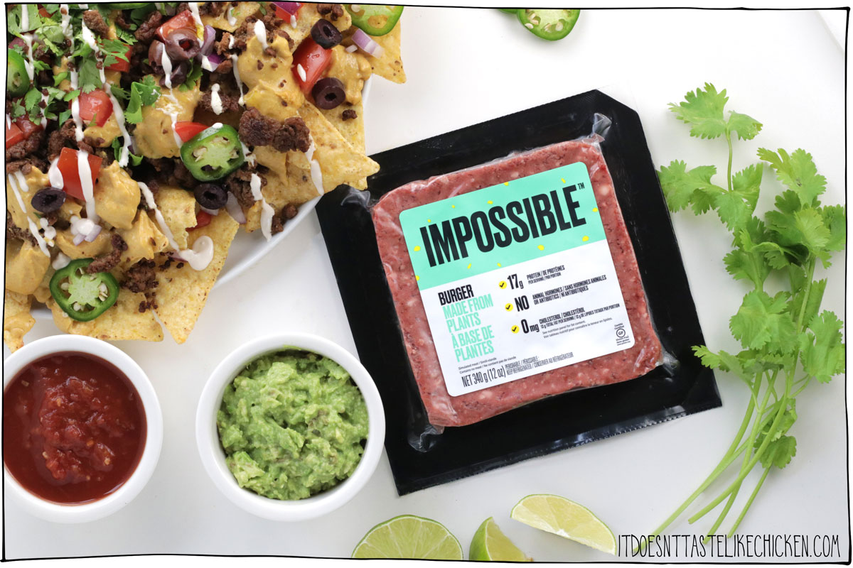 Impossible Beef makes the best plant-based meat crumbles for nachos!