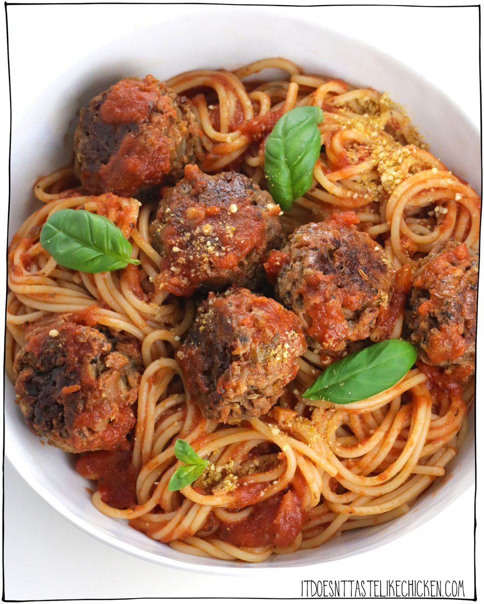 Easy Vegan Meatballs are delicious, hearty, packed with protein, can be made gluten-free, and are easy to make! The base is made with TVP (textured vegetable protein) which is a pantry-friendly ingredient made from soybeans. These flavorful, meaty, tender meatballs are perfect for spaghetti, subs, or any other dish that calls for traditional meatballs. #itdoesnttastelikechicken #veganrecipes #pasta
