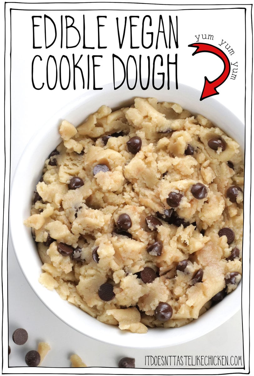 Just 7 ingredients and 6 minutes and you could be enjoying spoonfuls of this delicious vegan cookie dough! Skip forming and baking cookies and just give me that batter! #itdoesnttastelikechicken #vegandesserts