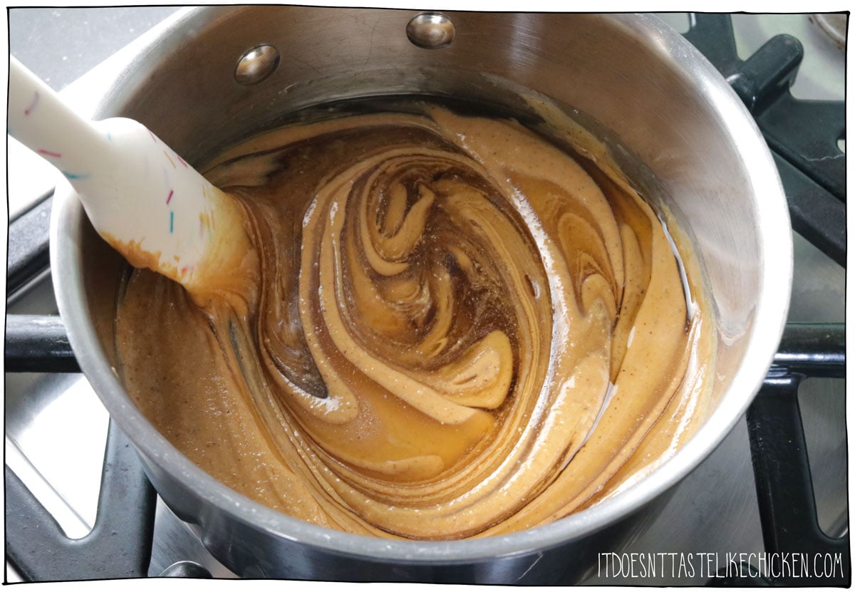 Mix peanut butter and corn syrup.