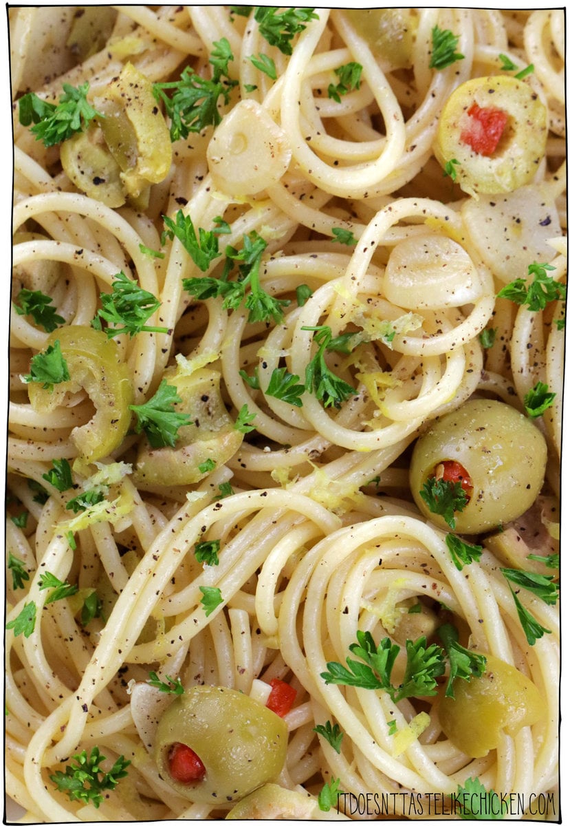Dirty Martini Pasta is quick and easy to make and surprisingly so delicious! Inspired by the iconic martini cocktail, this dish is a tangy symphony of garlic, olives, lemon, and a shot of gin or vodka. It's briney, zesty, and the definition of pasta perfection, you'll want to make it for dinner tonight! 